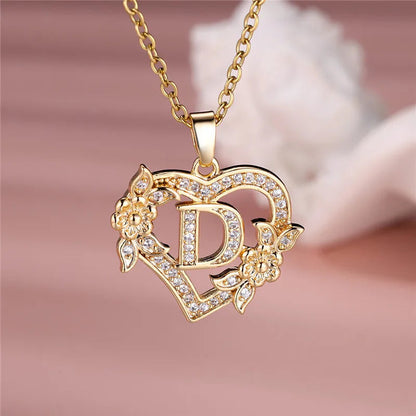 A-Z Flower Heart Necklace