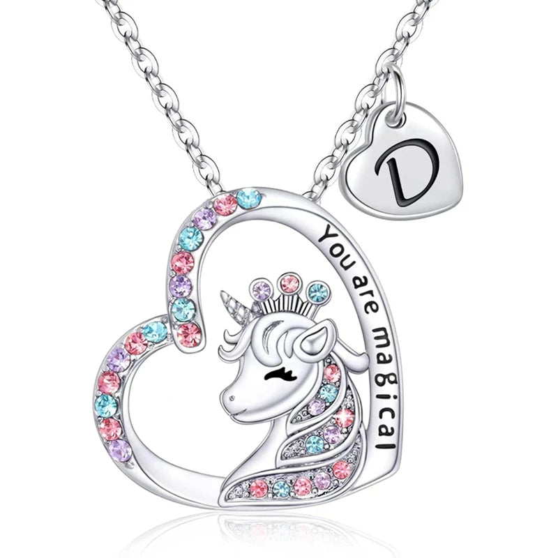 Unicorn Heart Initial Necklace