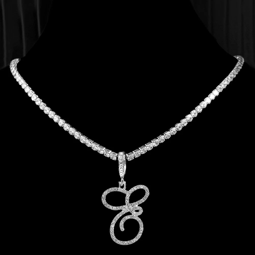 Crystal Cursive Initial Necklace