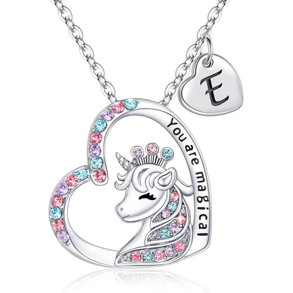 Unicorn Heart Initial Necklace