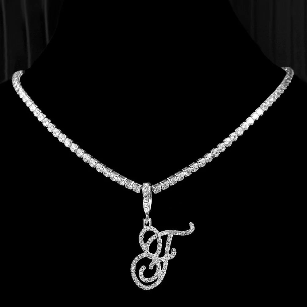 Crystal Cursive Initial Necklace