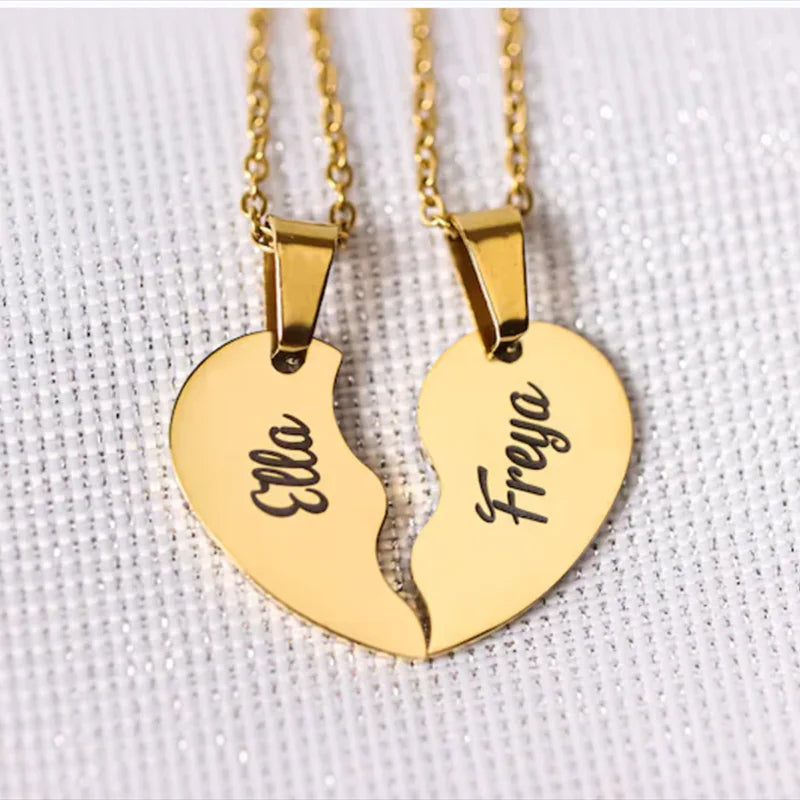 Personalized Split Heart Couple Necklace