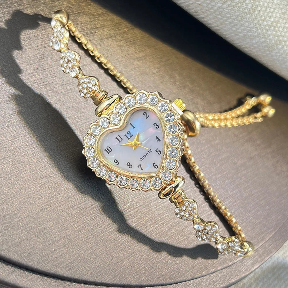 Rhinestone Studded Heart Watch