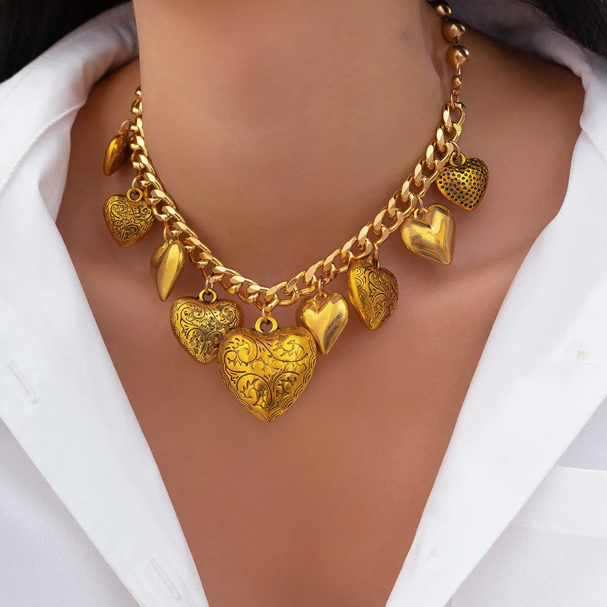 2 PCS Exaggerated Heart Necklace & Bracelet Set