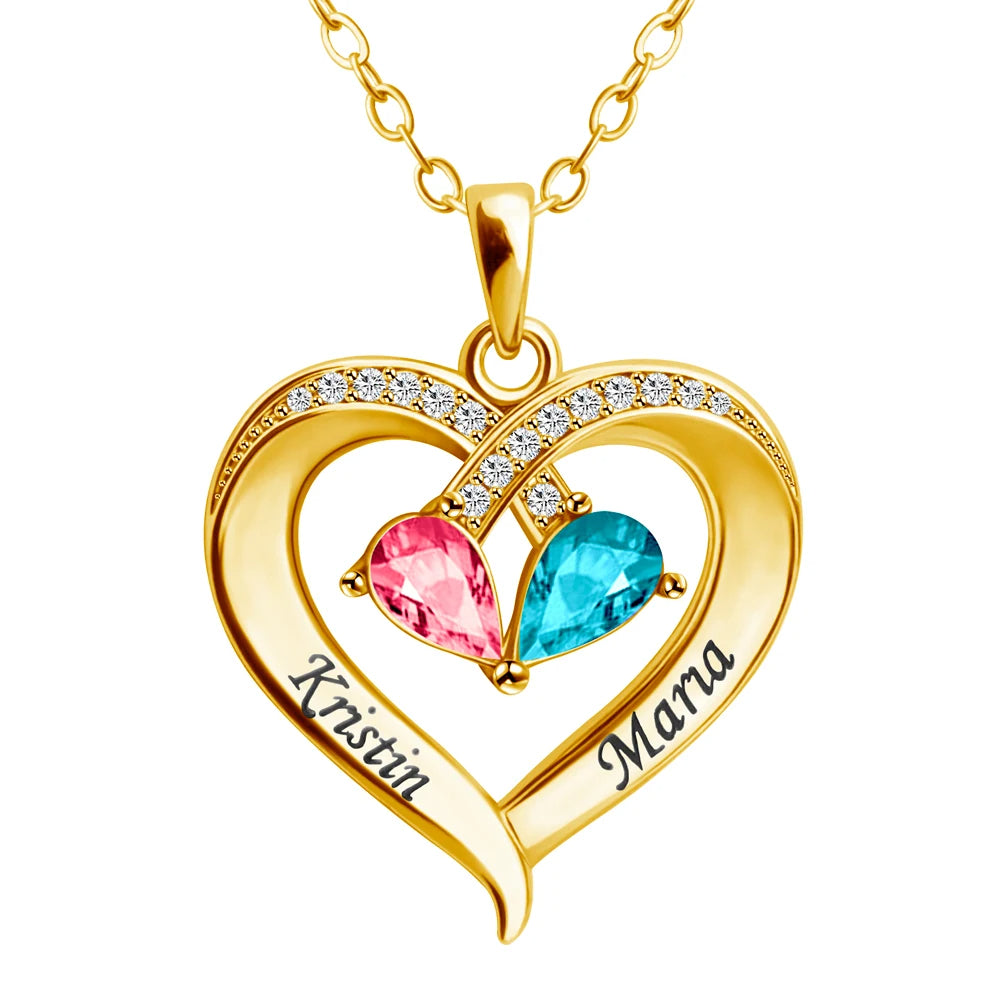 Custom Heart Birthstone Name Necklace