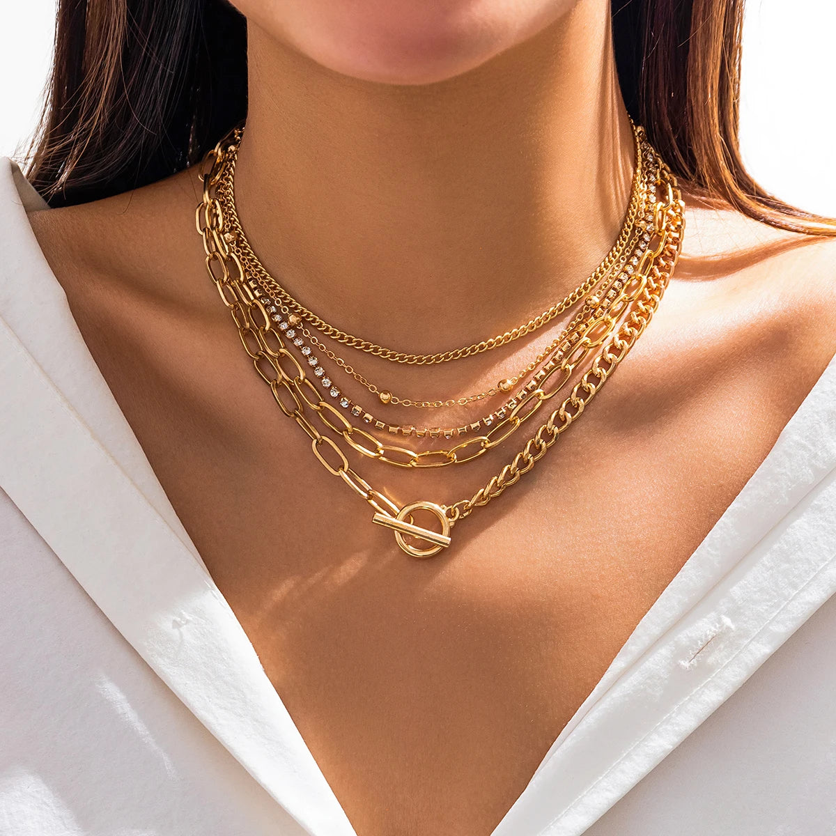 5 PCS Layered Chain Necklace Set
