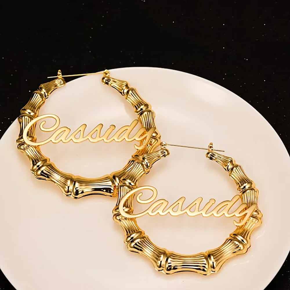 Custom Name Bamboo Earrings
