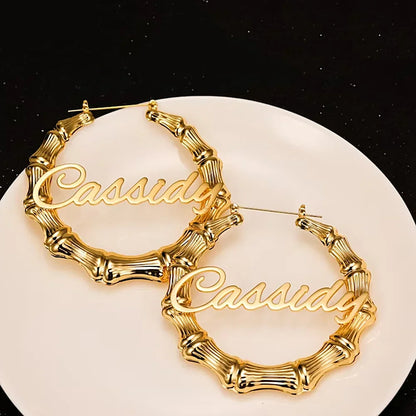 Custom Name Bamboo Earrings