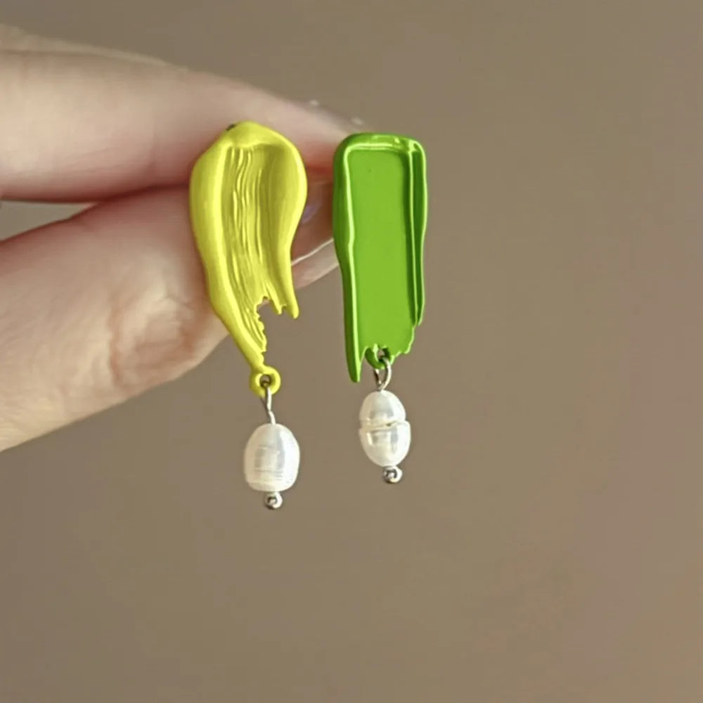 Asymmetrical Oil Painted Pearl Earrings