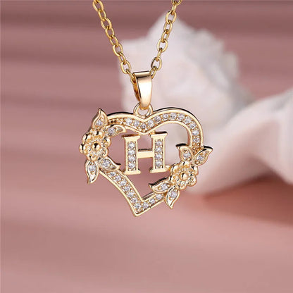 A-Z Flower Heart Necklace