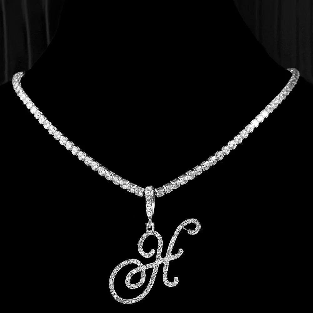 Crystal Cursive Initial Necklace
