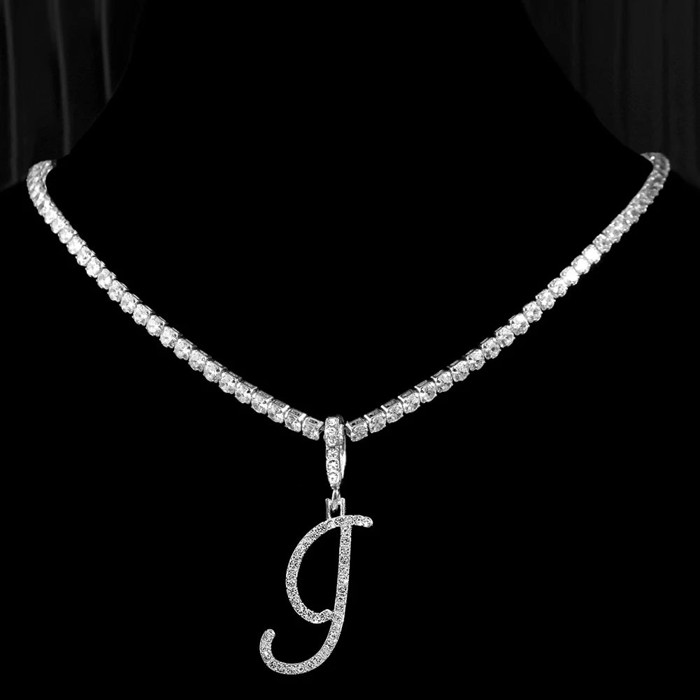 Crystal Cursive Initial Necklace