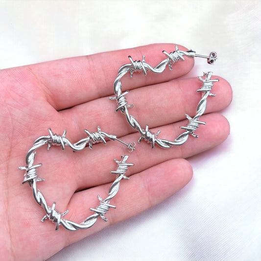 Barbed Wire Heart Hoop Earrings