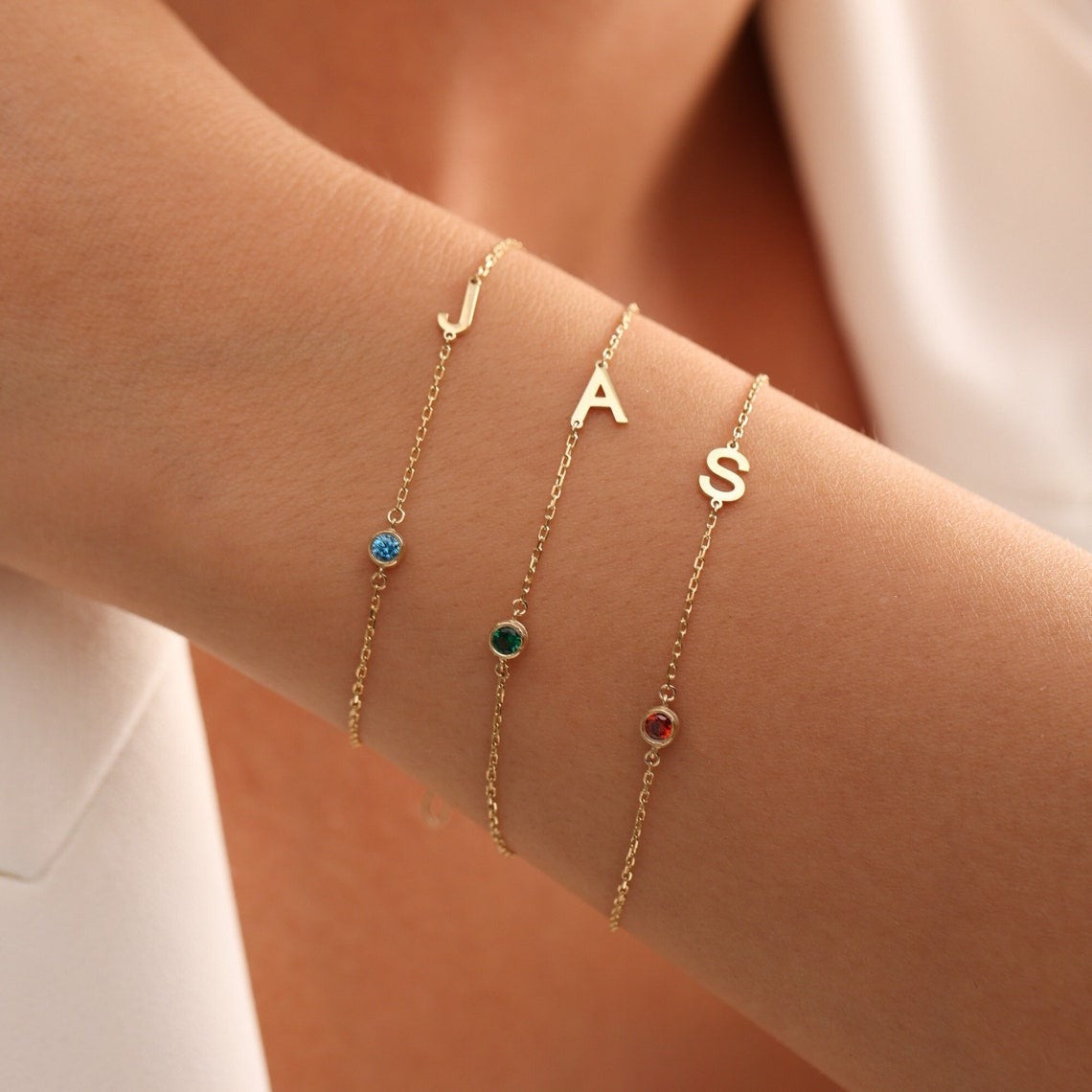 Personalized Birthstone Initial Bracelet