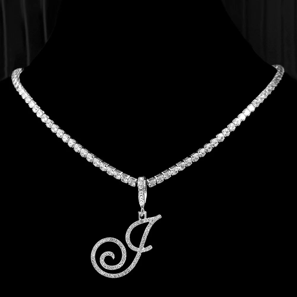 Crystal Cursive Initial Necklace