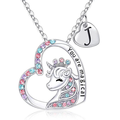 Unicorn Heart Initial Necklace