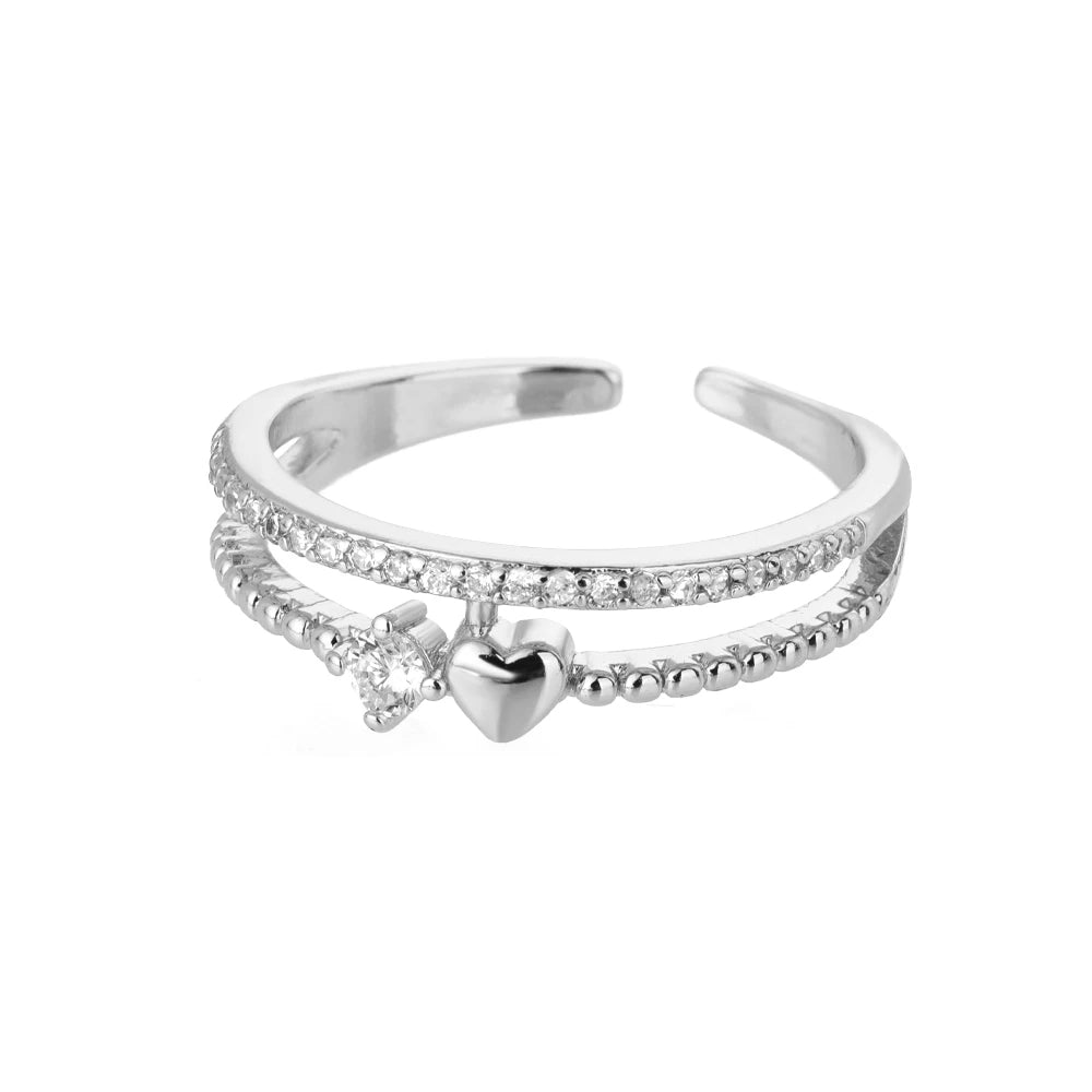 Double Layer Zircon Heart Ring