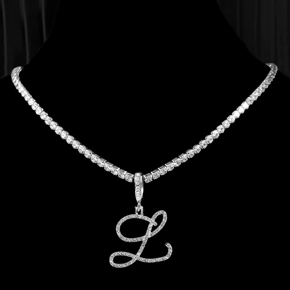 Crystal Cursive Initial Necklace