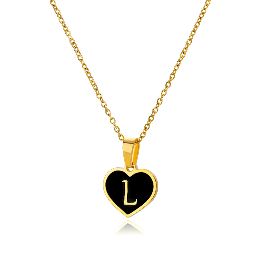 Initial Letter Black Heart Necklace