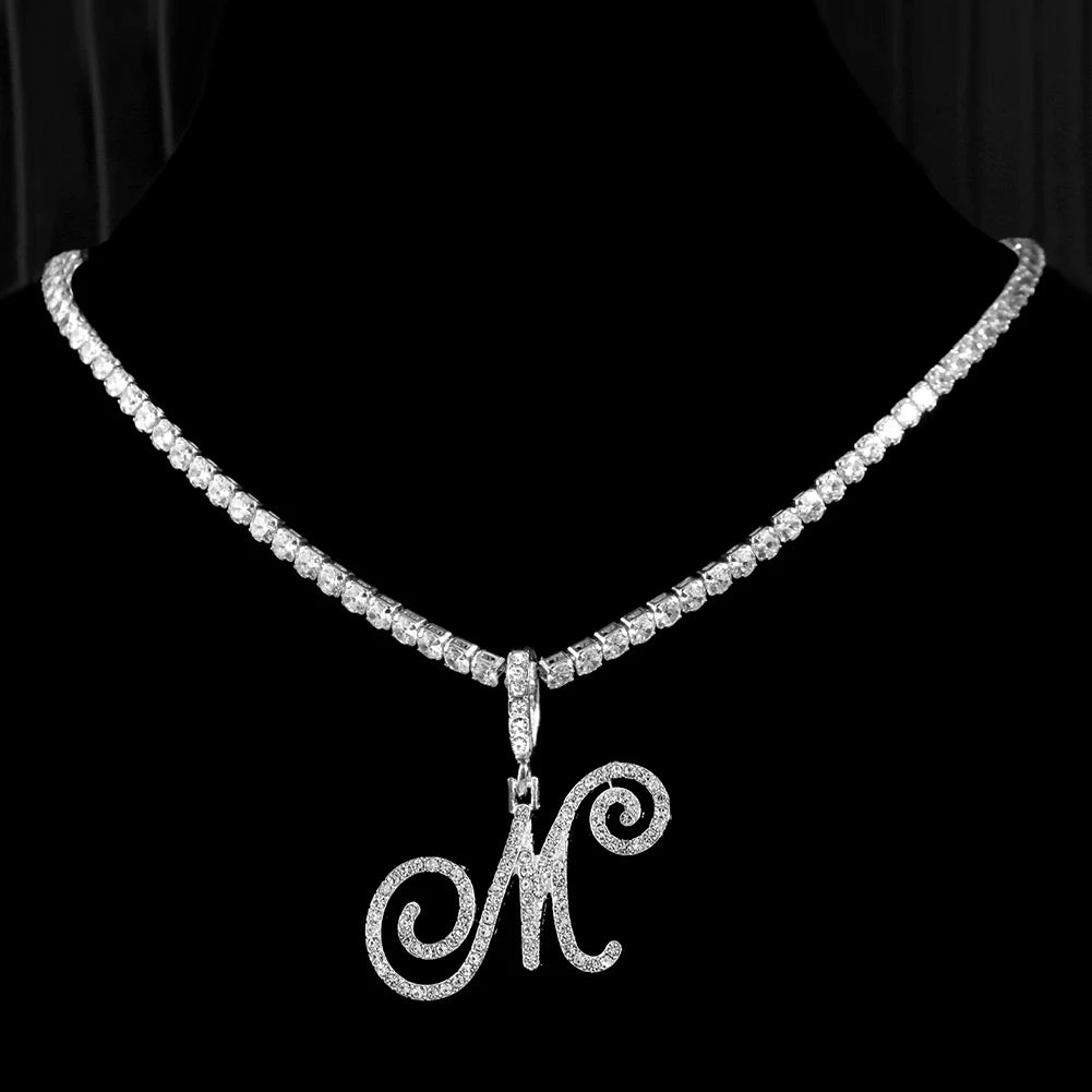 Crystal Cursive Initial Necklace