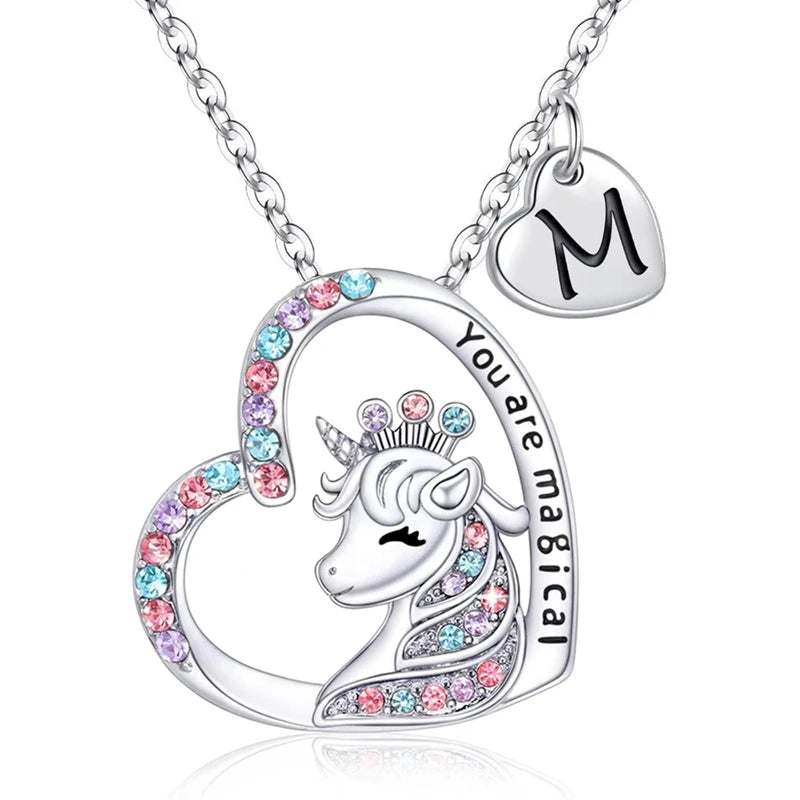 Unicorn Heart Initial Necklace