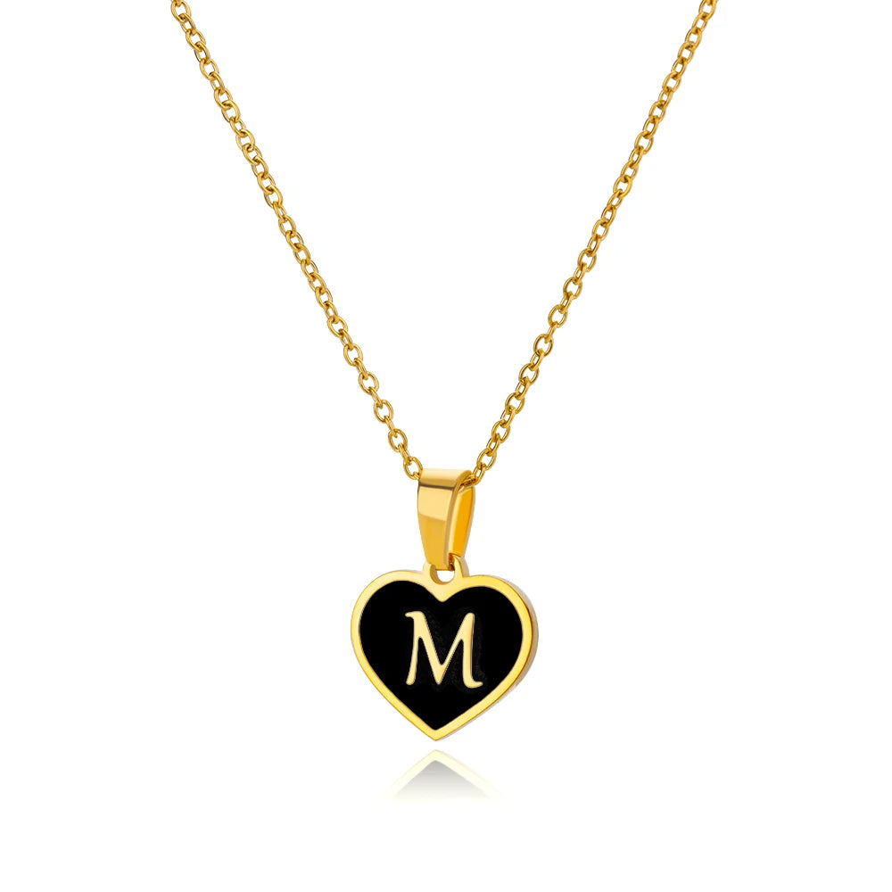 Initial Letter Black Heart Necklace