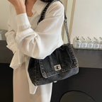 ChainCarry™ – Denim Shoulder Bag with Turn-Lock Flap