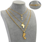 3 PCS Africa & Ankh Necklace Set