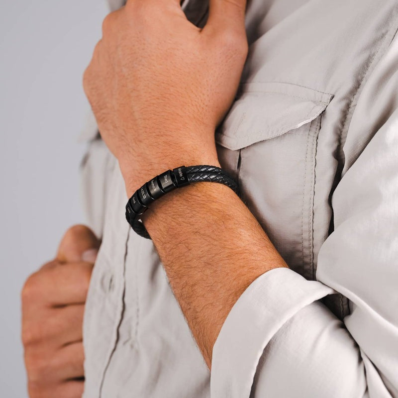 Engraved Beaded Leather Bracelet