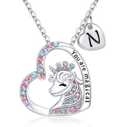 Unicorn Heart Initial Necklace