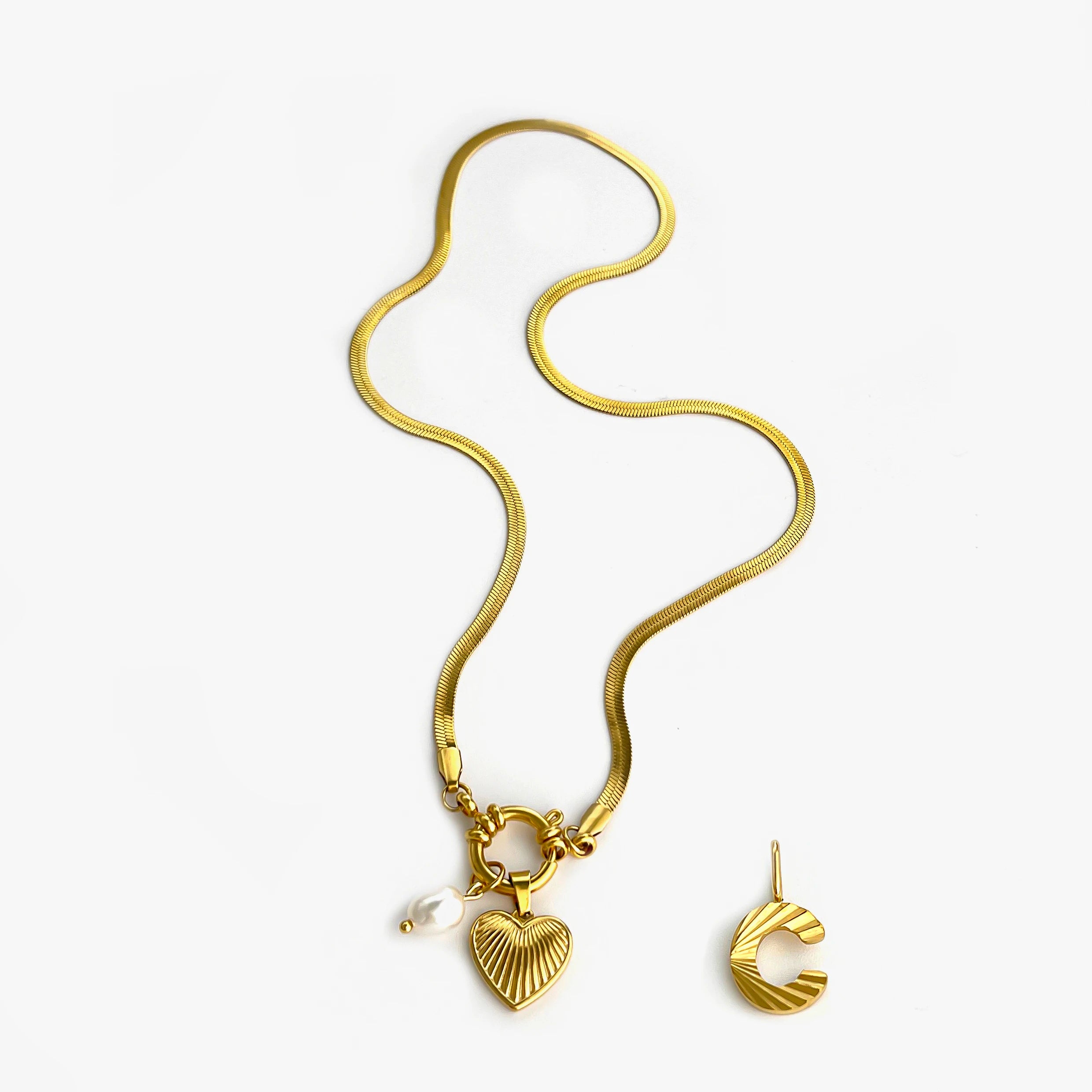 Pearl Heart Initial Necklace