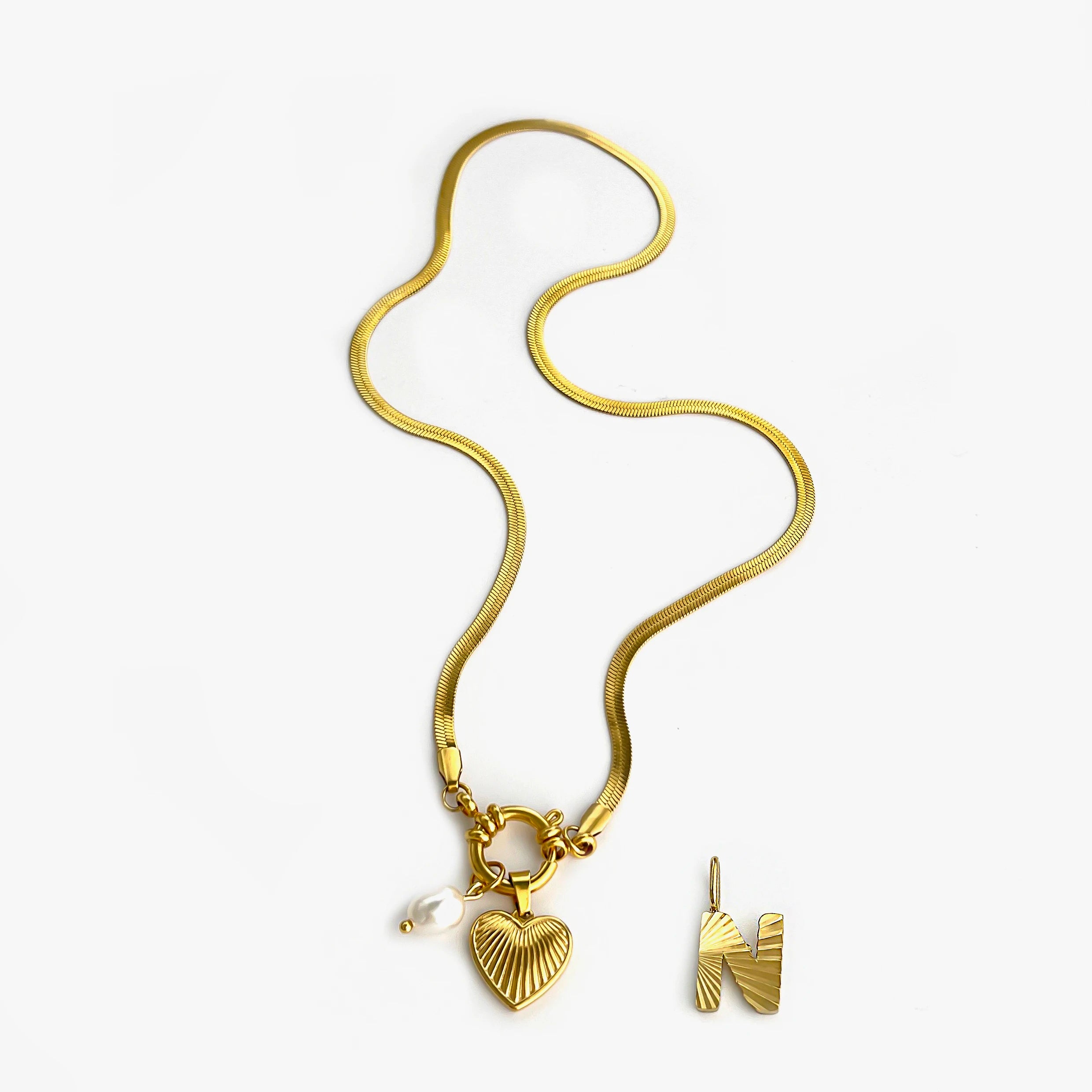 Pearl Heart Initial Necklace