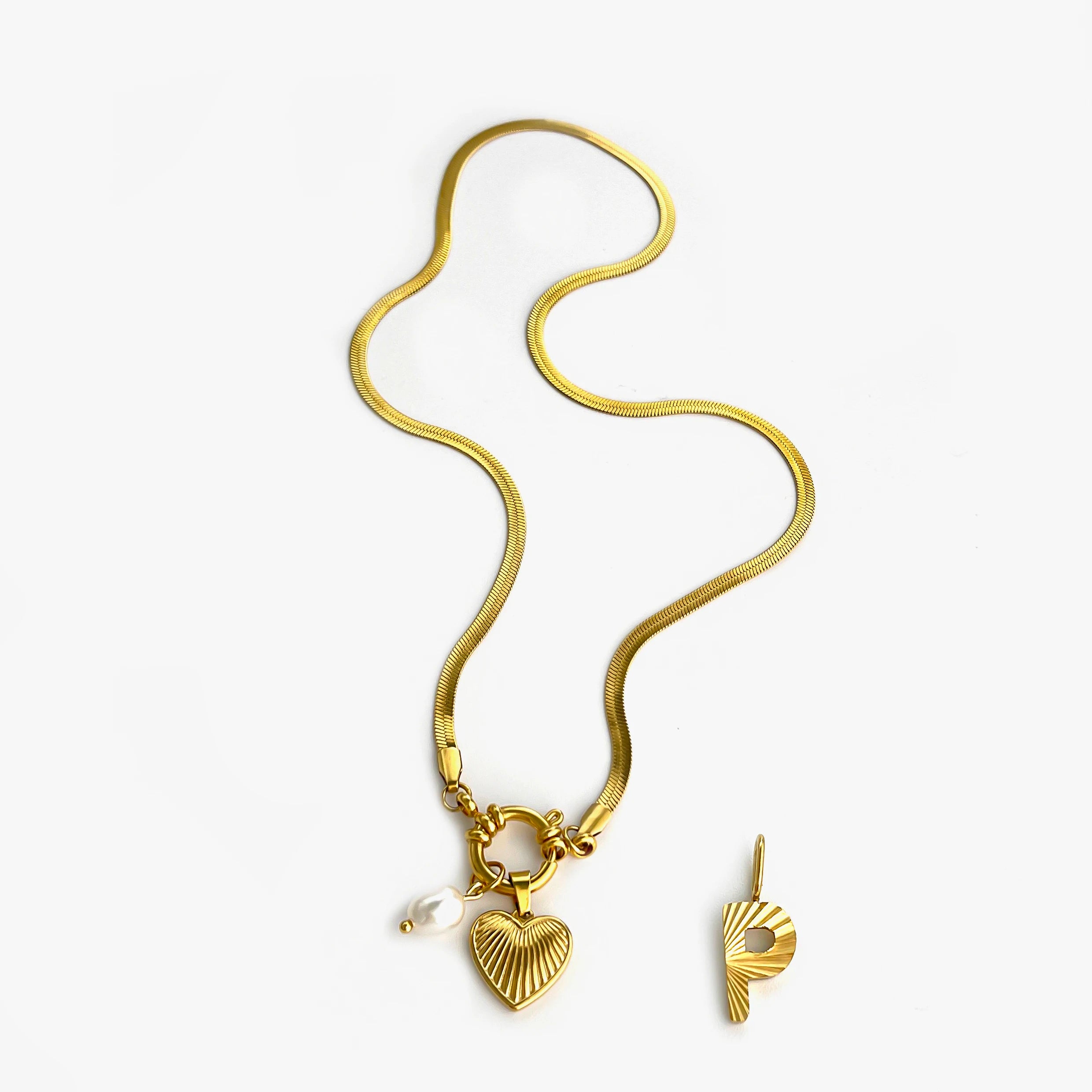 Pearl Heart Initial Necklace