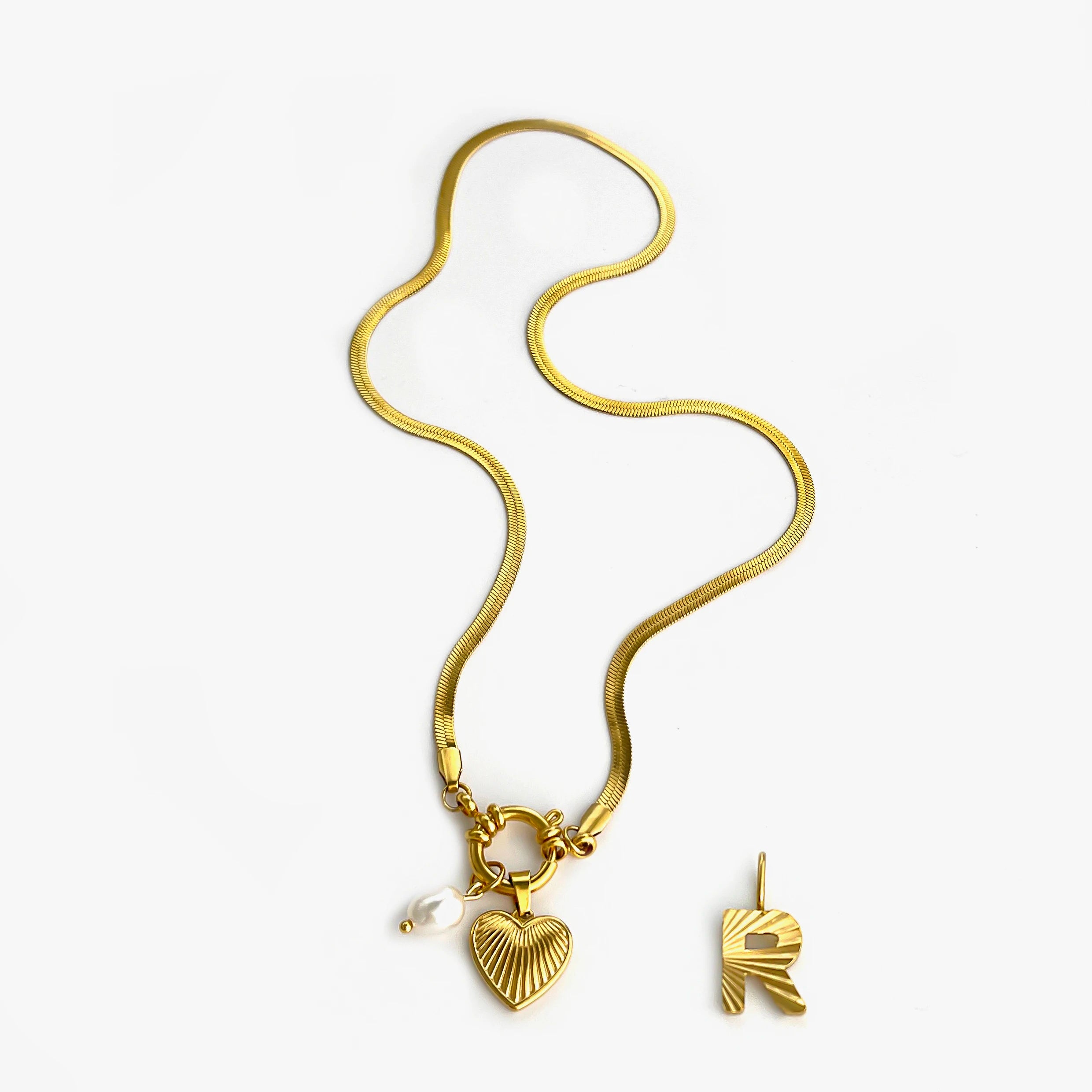Pearl Heart Initial Necklace