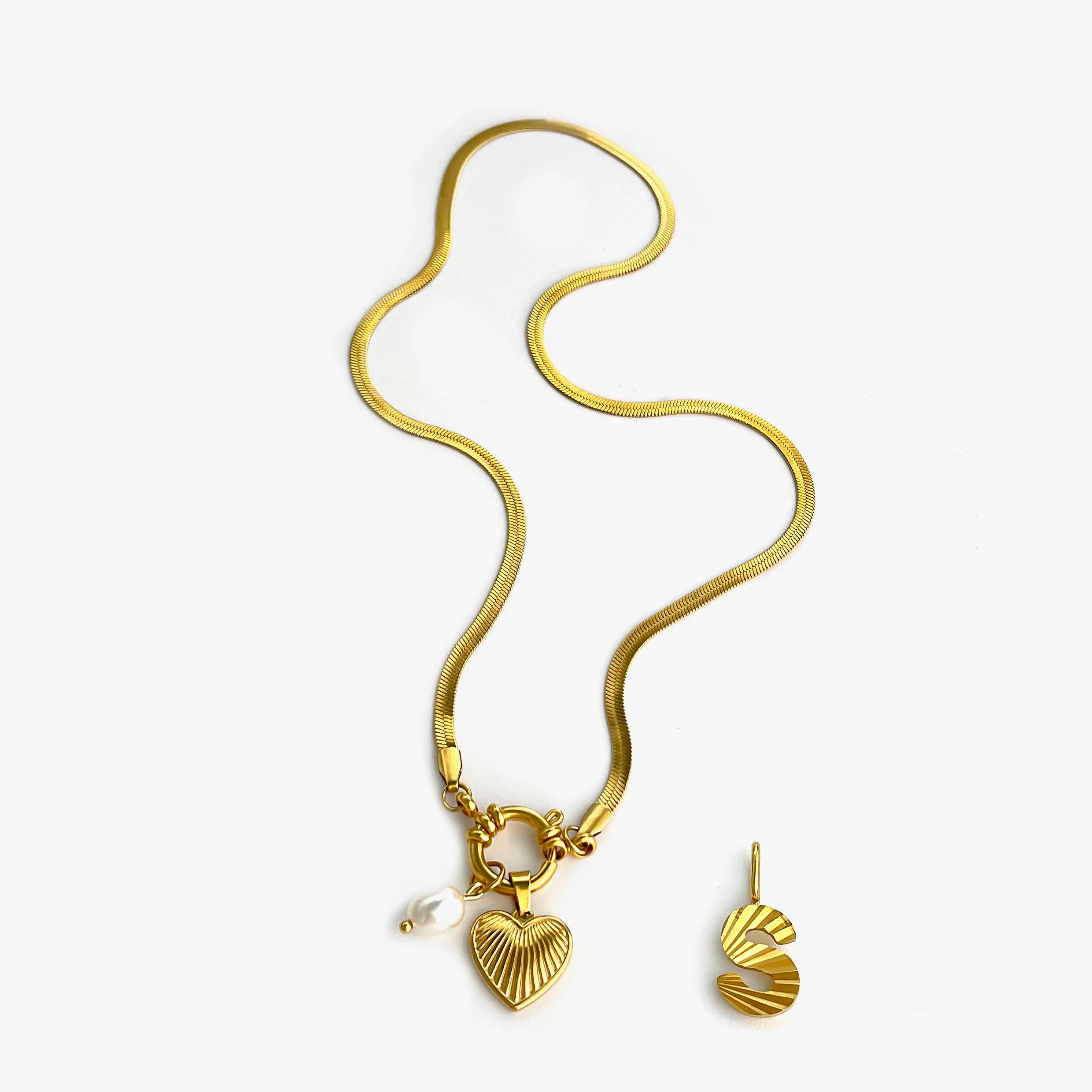 Pearl Heart Initial Necklace