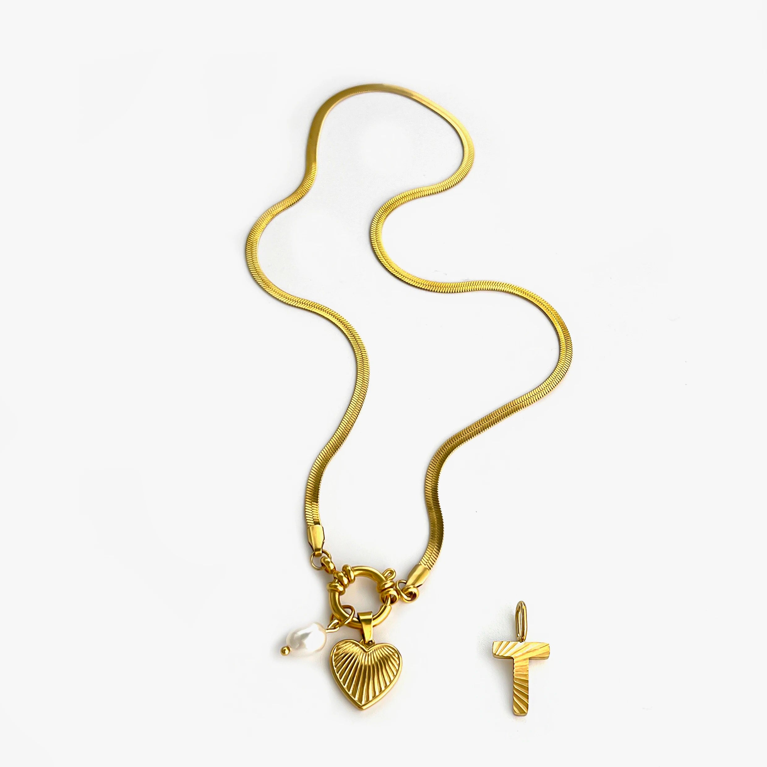 Pearl Heart Initial Necklace