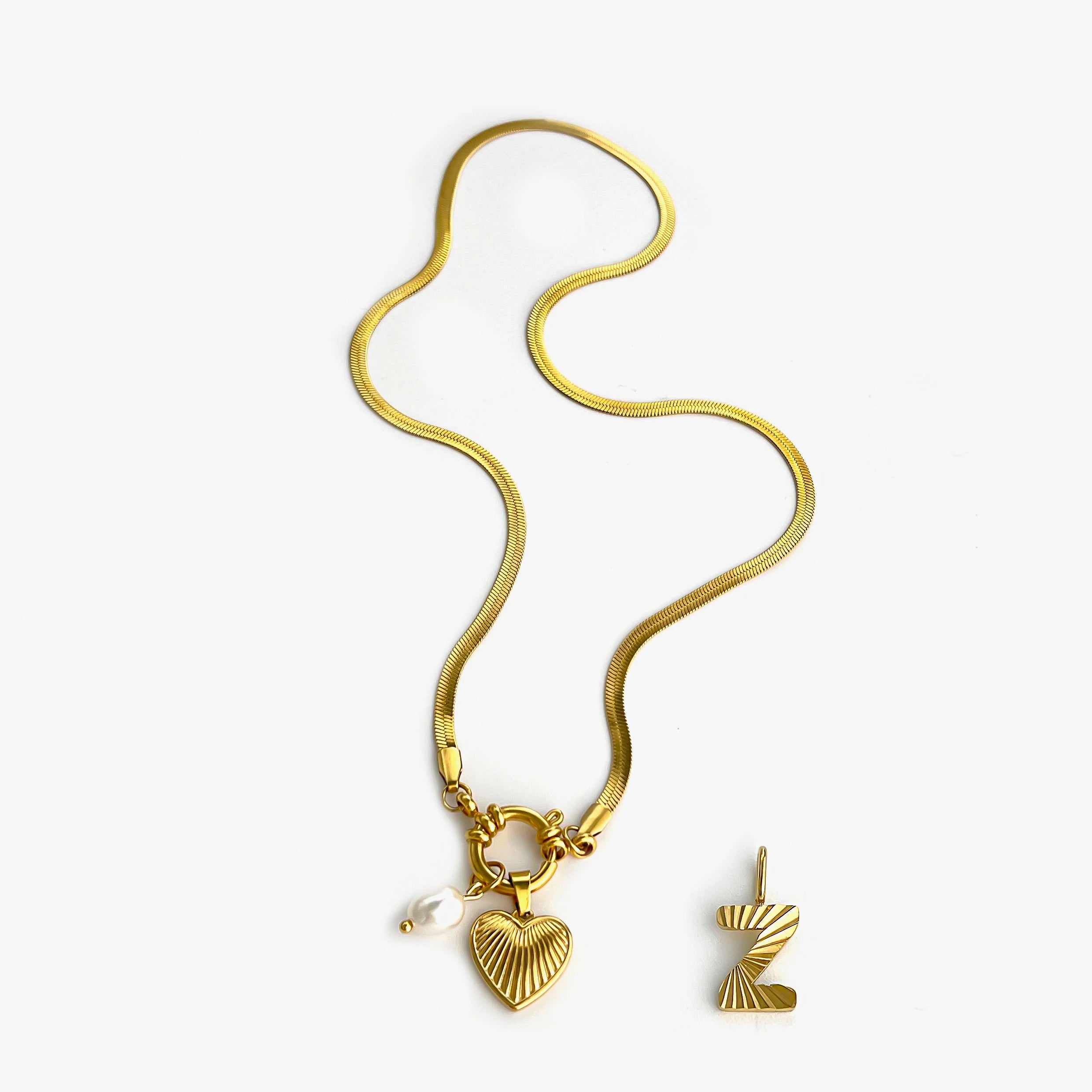 Pearl Heart Initial Necklace