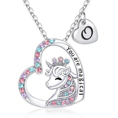 Unicorn Heart Initial Necklace