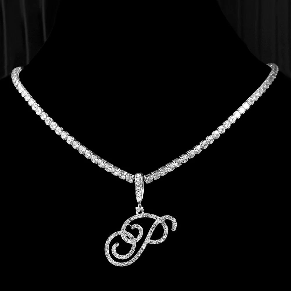 Crystal Cursive Initial Necklace
