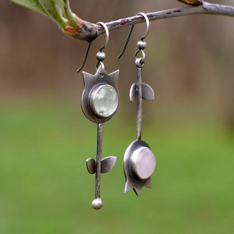 Asymmetrical Lotus Stone Earrings