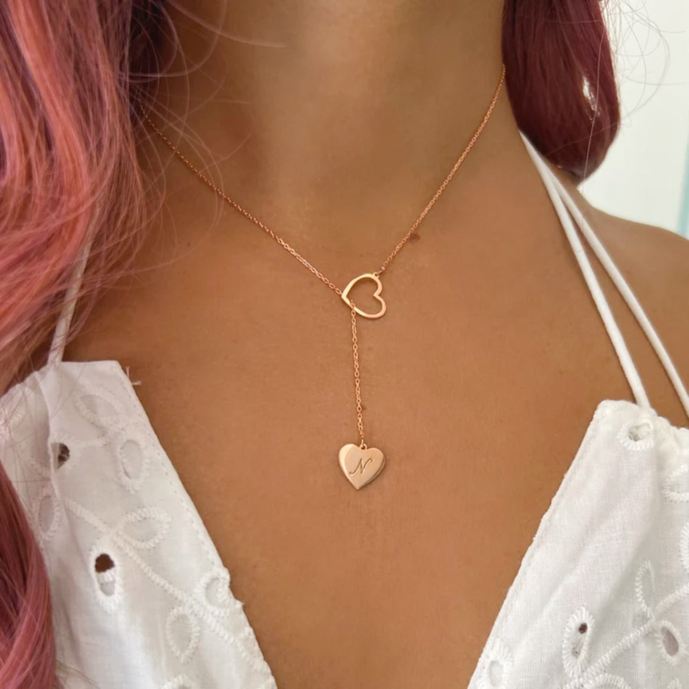 Personalized Carved Letter Heart Necklace