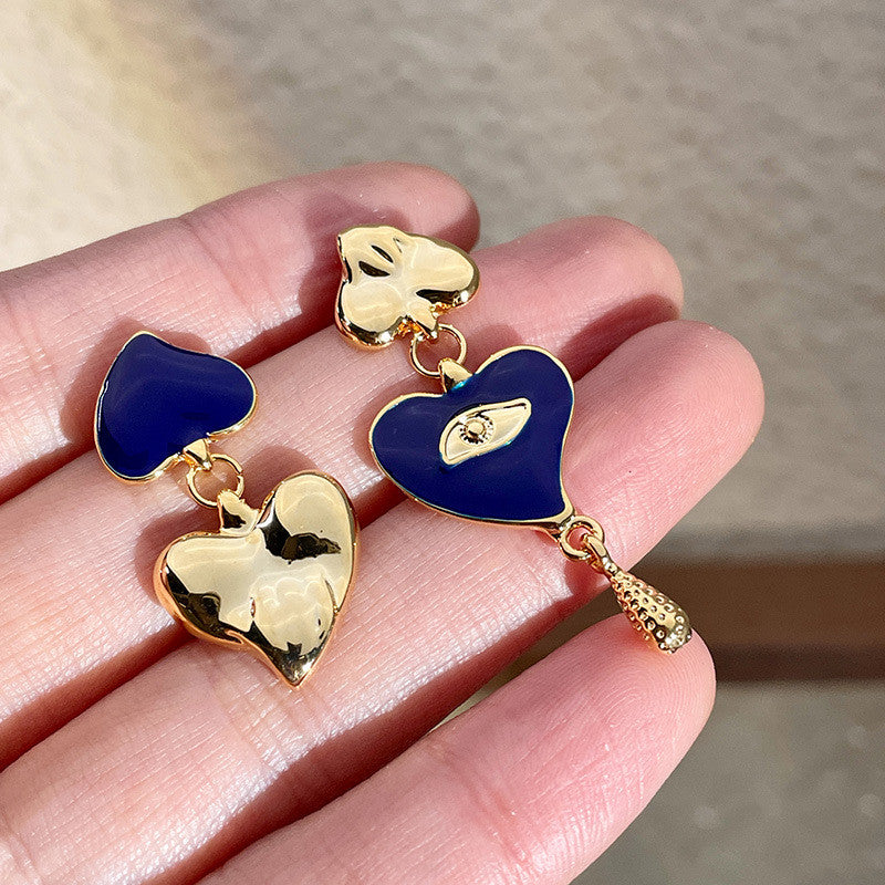 Asymmetric Heart Shaped Evil Eye Earrings