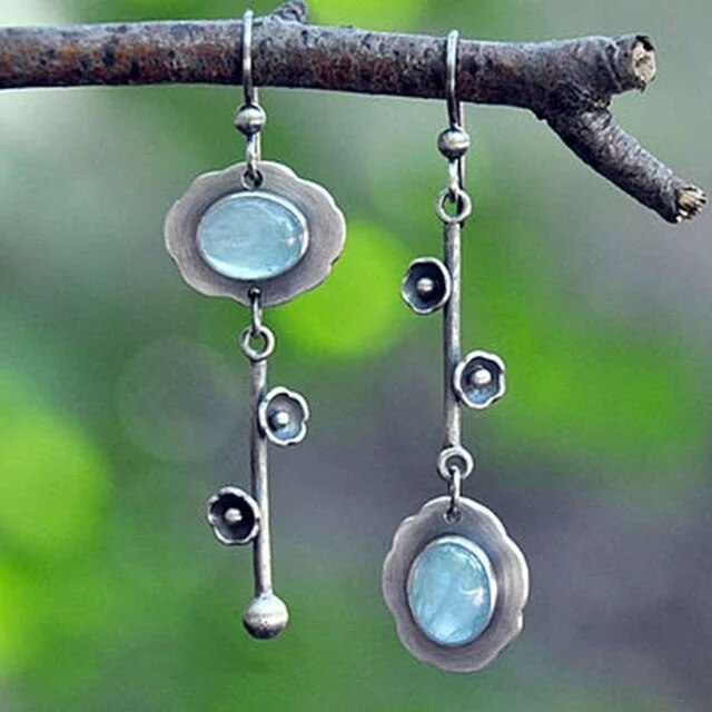 Asymmetric Moonstone Flower Earrings