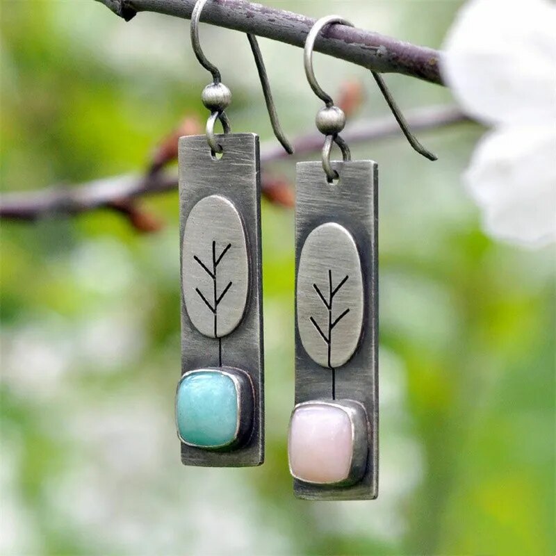 Asymmetric Rectangle Leaf Earrings