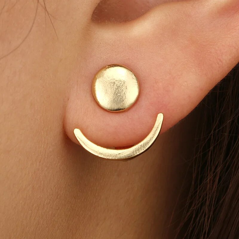 Geometric Round Moon Earrings