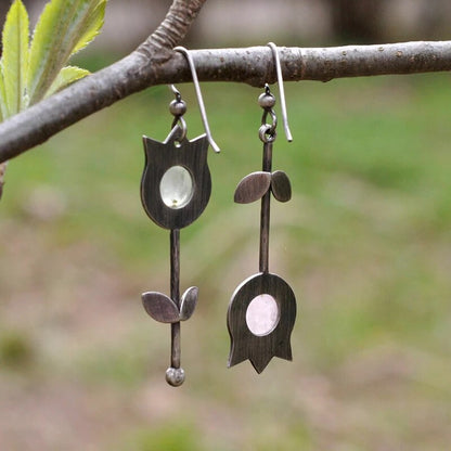 Asymmetrical Lotus Stone Earrings