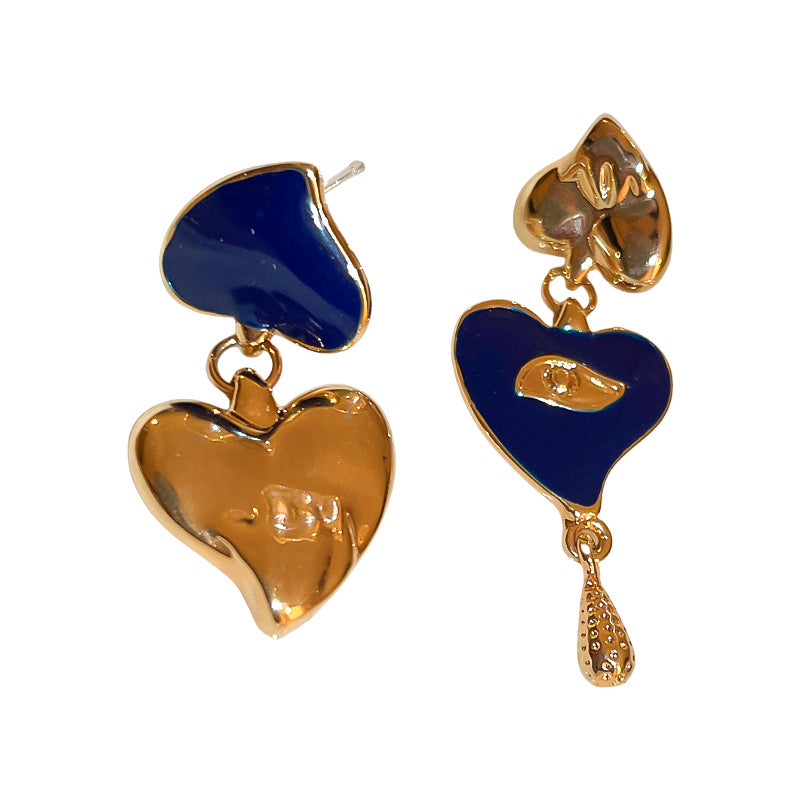 Asymmetric Heart Shaped Evil Eye Earrings