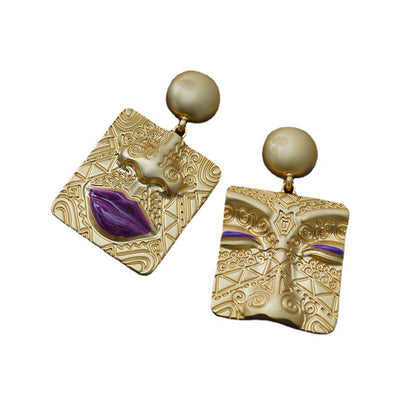 Asymmetric Golden Portrait Earrings