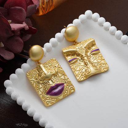 Asymmetric Golden Portrait Earrings