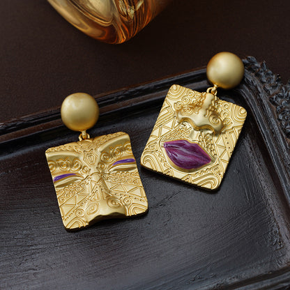 Asymmetric Golden Portrait Earrings